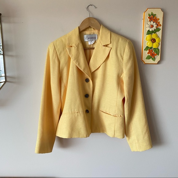 Vintage Yellow Sunflower Button Blazer Spring Jacket - Picture 5 of 9